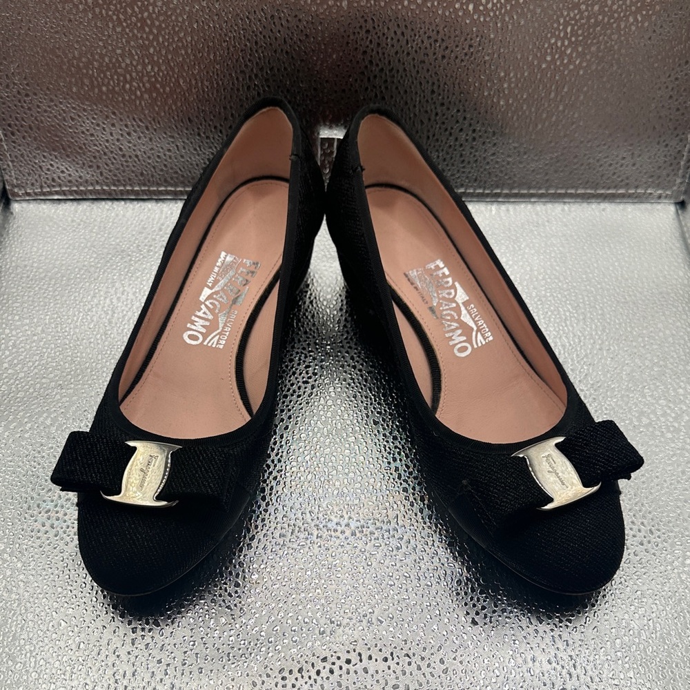 Salvatore Ferragamo Black Flats with Silver Accents